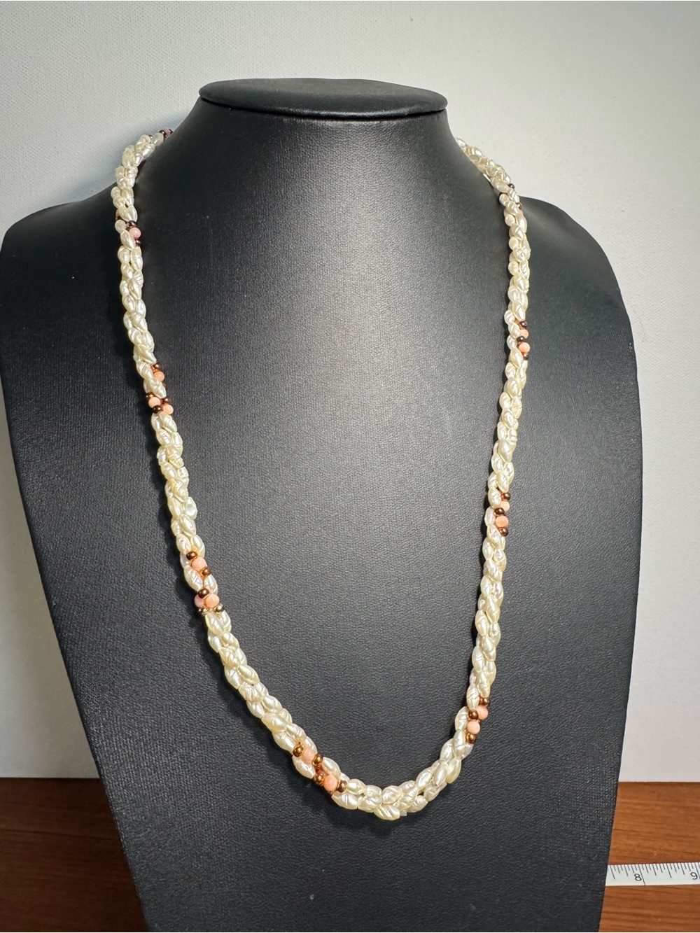 Braided Ivory Pearl Necklace with Rose Gold Accents